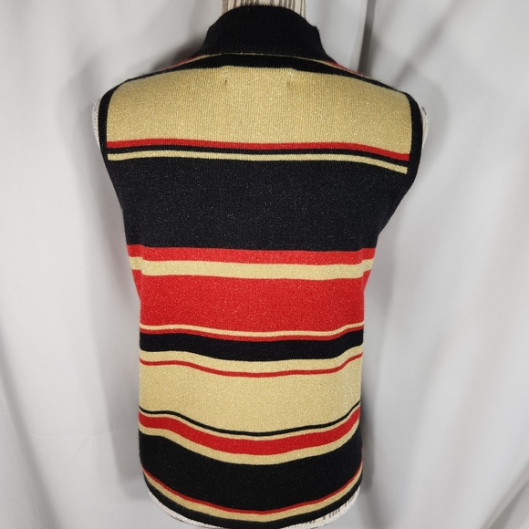 Sag Harbor Red Black Gold Stripe Sparkly Mock Turtleneck Sleeveless Top Size MP - Picture 5 of 8